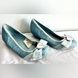 Disney Cinderella Glitter Flats Girls Size 11/12 Blue Sparkle Princess Shoes
